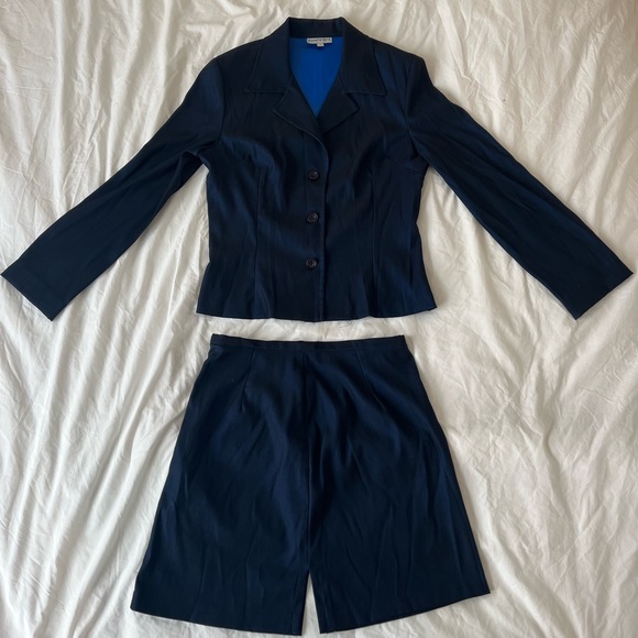 Metallic blue mini skirt suit set Adorable & flattering vintage 90s Rampage set - Picture 1 of 4